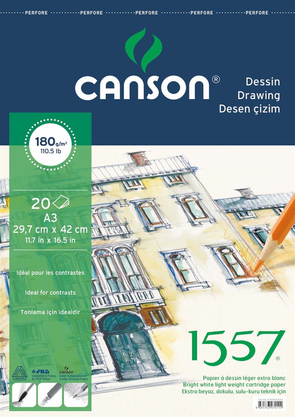 CANSON 1557 DESEN ÇİZİM BLOK A3 180 GR 15 YAPRAK
