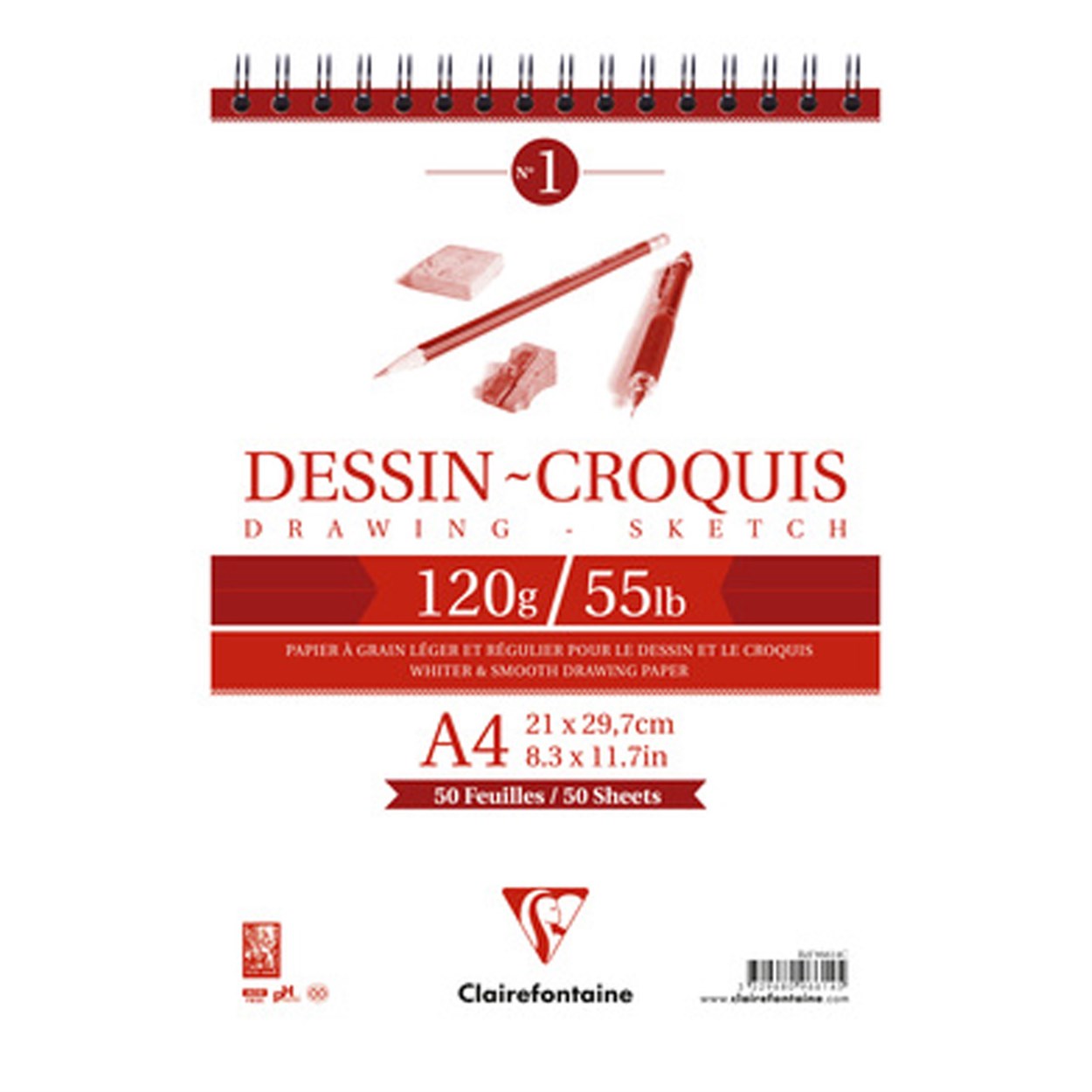 CLAIREFONTAINE DESSIN CROQUIS A4 120 GR. 50 YAPRAK KISA KENAR SPİRALLİ