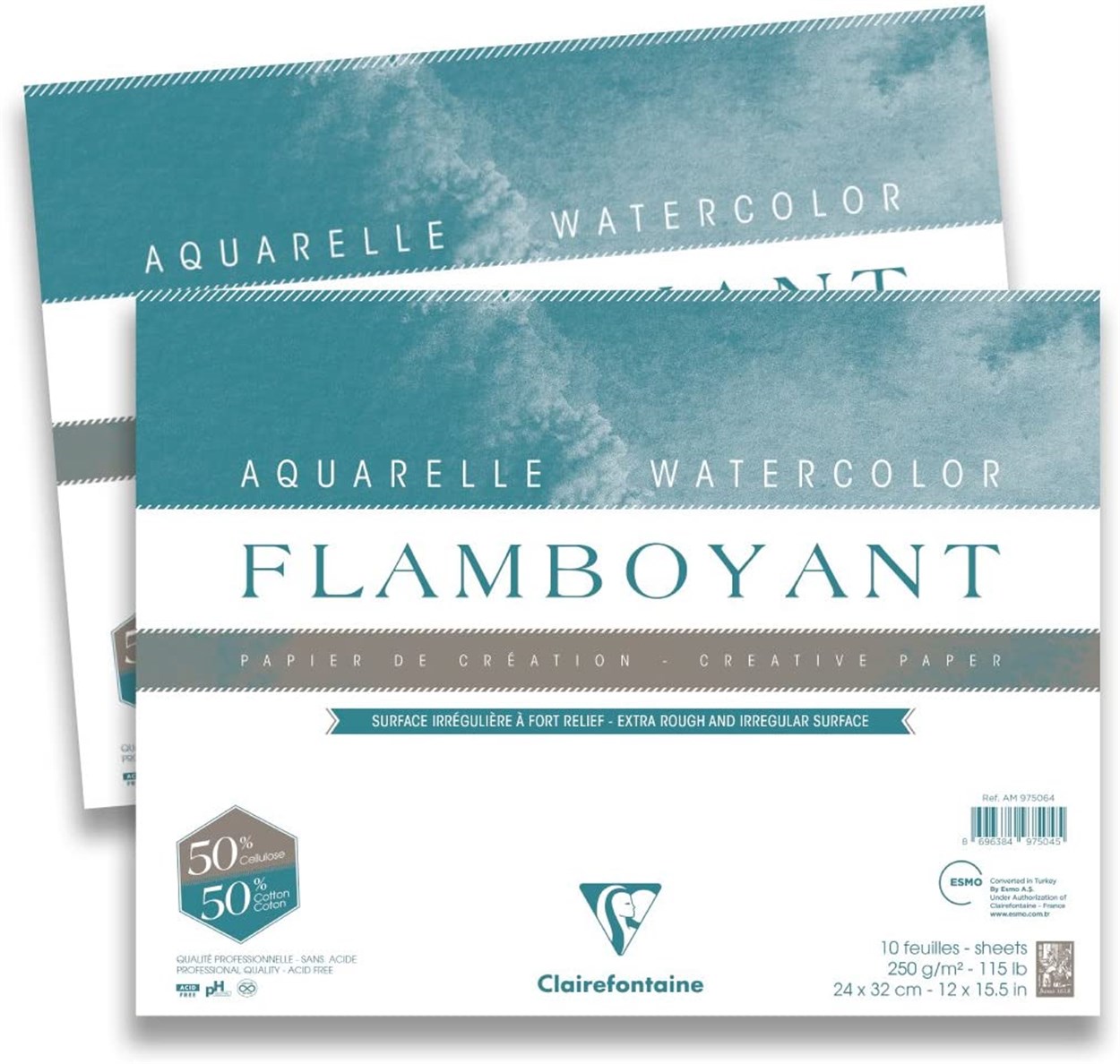 CLAIREFONTAINE FLAMBOYANT % 50 PAMUKLU SULUBOYA BLOK 24*32 CM 250 GR 10 YAPRAK KALIN DOKULU UZUN KENARI YAPIŞKANLI