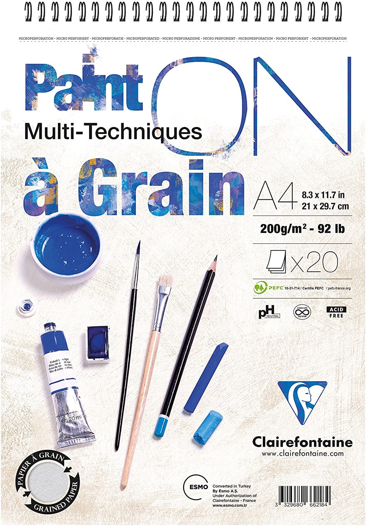 CLAIREFONTAINE PAINT-ON A GRAIN A4 ÇİZİM BLOK 200 GR 20 YAPRAK ÜSTTEN SPİRALLİ