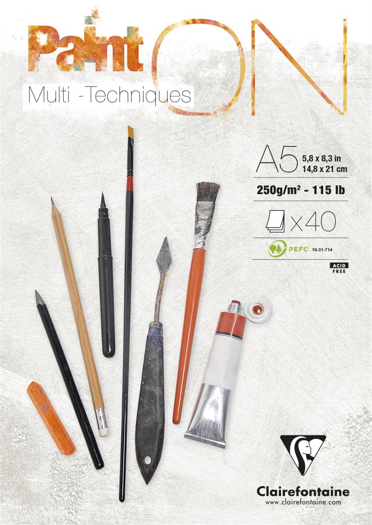 CLAIREFONTAINE PAINT-ON A5 250 GR.40 YAPRAK KARIŞIK TEKNİK, KISA KENARI YAPIŞKANLI