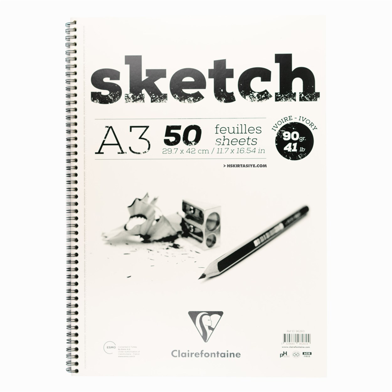 CLAIREFONTAINE SKETCH IVORY A3 90 GR. 50 YAPRAK UZUN KENARI SPİRALLİ