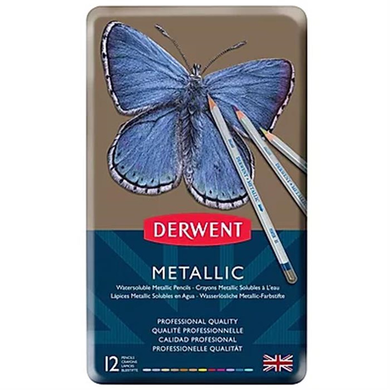 DERWENT METALLİC KURU-SULU BOYA KALEMİ SETİ 12'Lİ TENEKE KUTU