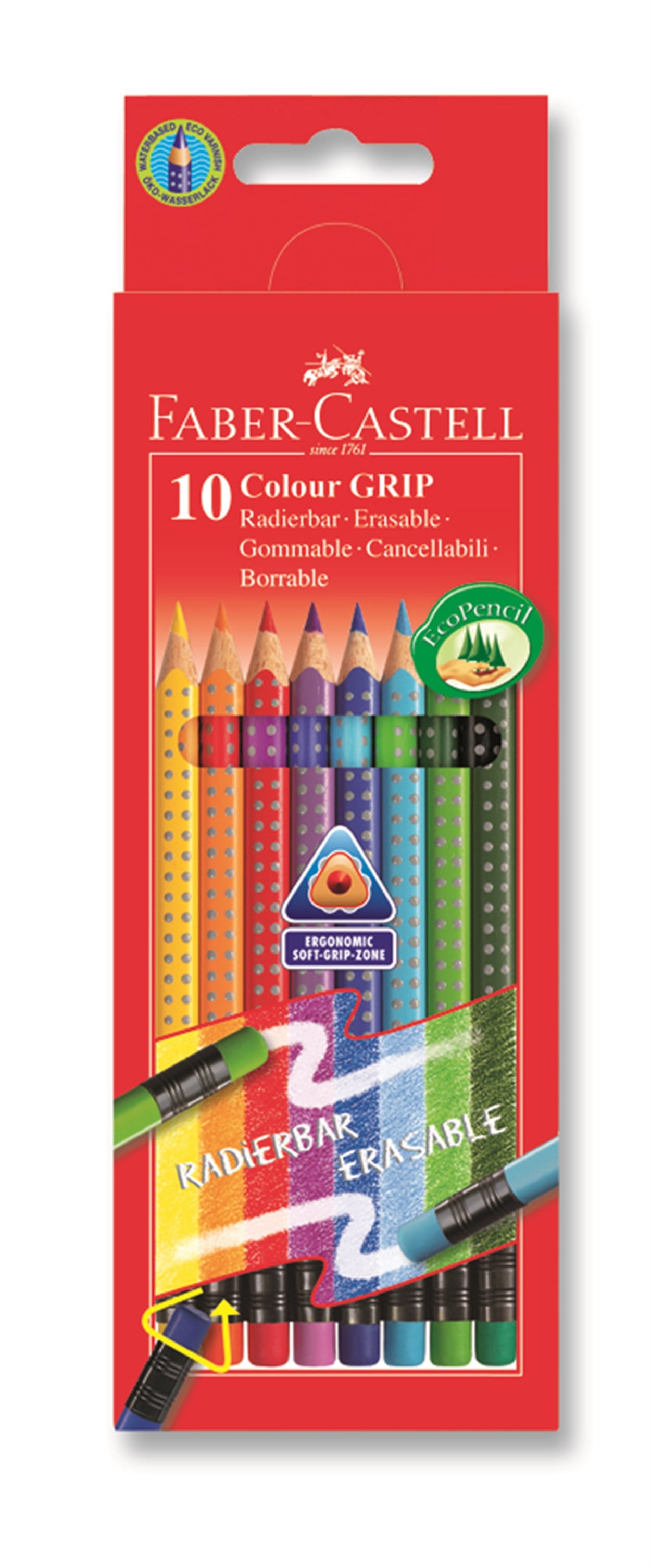 FABER CASTELL GRİP SİLİNEBİLİR BOYA KALEMİ KARTON KUTU ÜÇGEN 10 RENK