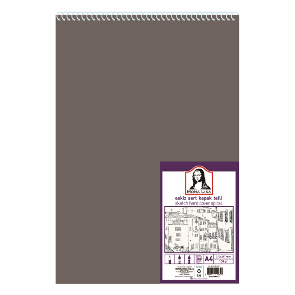 MONA LISA ESKİZ DEFTERİ SERT KAPAK TELLİ A4 100 GR. 80 YAPRAK