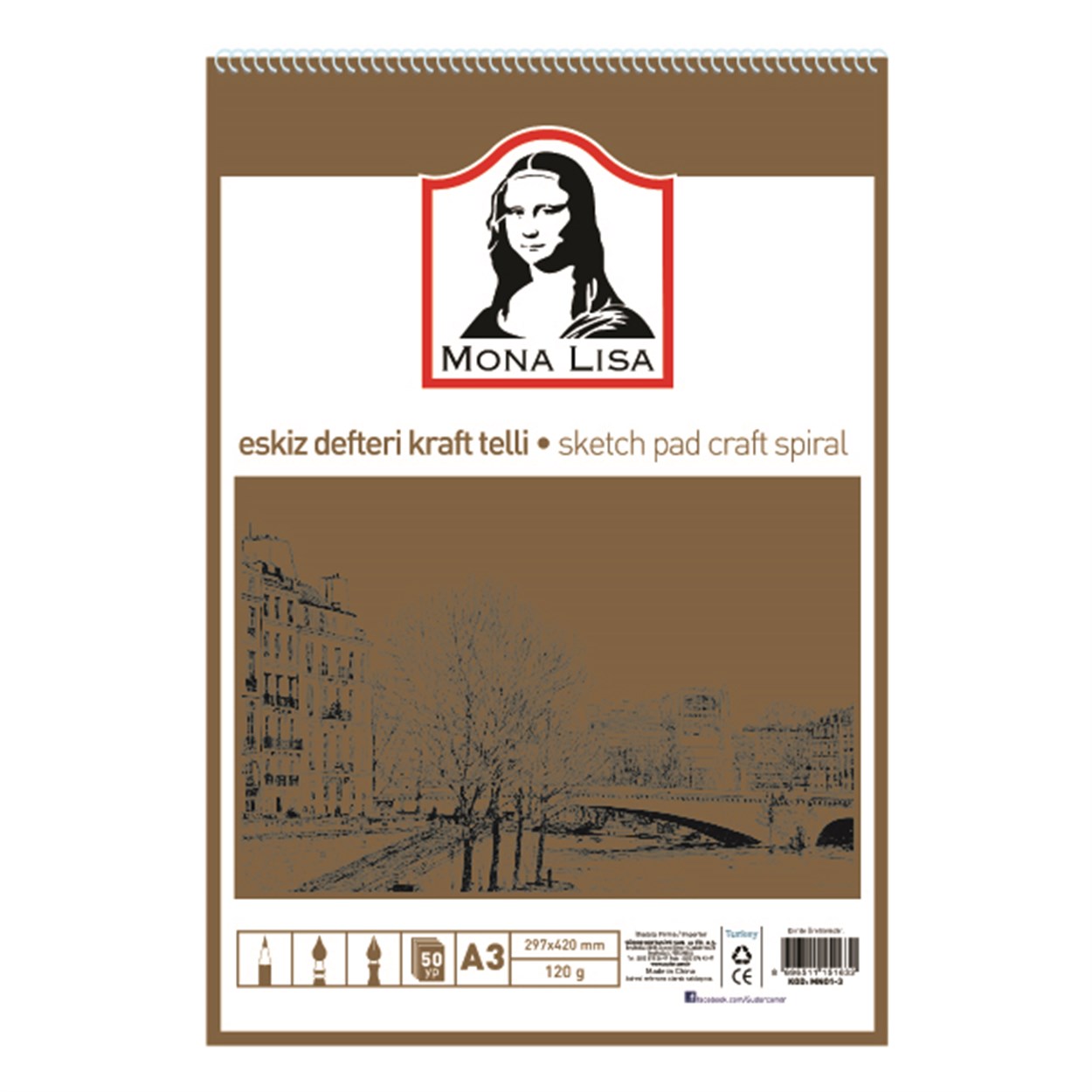 MONA LISA KRAFT ESKİZ DEFTERİ TELLİ A3 120 GR. 50 YAPRAK