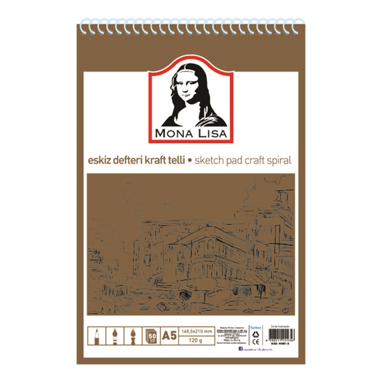 MONA LISA KRAFT ESKİZ DEFTERİ TELLİ A5 120 GR. 50 YAPRAK