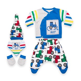 Baby Cool Traktör Desenli 5 Parçalı Zıbın Seti