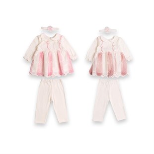 Baby Life Yıldız Desenli, Taytlı Ve Saç Bandlı Kız Bebek Elbise