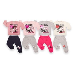 Baby Rose Baskılı Ve Pul İşlemeli Kalp Kız Takım