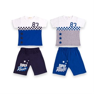 Baby Rose Dama Baskılı İki Renkli T-Short Ve Yıldızlı Super Racer Baskılı Baskılı Şortlu Takım