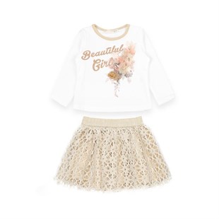 Baby Rose Dantel Etekli Uzun Kollu T-Shirt Kız Takım