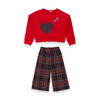 Baby Rose Ekose Pantolonlu Sweatli Kız Takım
