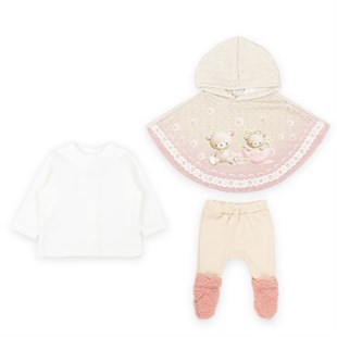 Baby Rose Fincanlı Ayıcıklı ve Çicek Desenli Pancolu Kız Bebek Takım