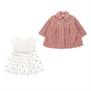Baby Rose Fiyaonkulu Mantolu ve Puanlu Elbiseli Kız Takım