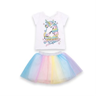 Baby Rose Gökkuşağı Pony Baskılı Ve Tütü Etekli Kız Takım