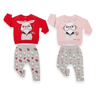 Baby Rose Gözlüklü Tavşan Baskılı Kız 2'Li Takım