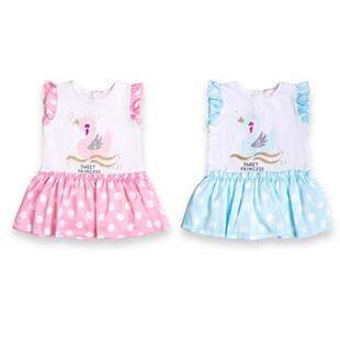 Baby Rose Kuğu Baskılı Puanlı Kız Elbise