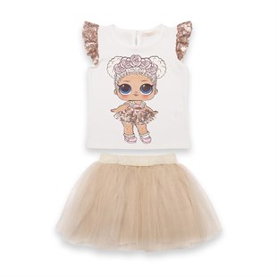 Baby Rose Lol Bebek Baskılı Pul İşlemeli T-Shirt Ve Tütü Etekli Kız Kız Takım