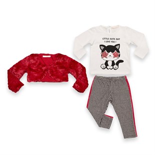Baby Rose Minik Ekose Taytlı Ve Peluş Bolerolu Kız Takım