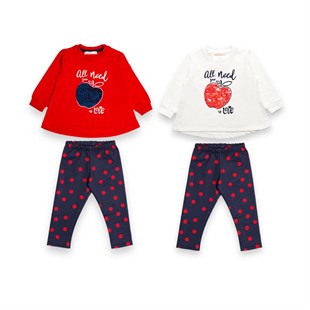 Baby Rose Pullu Elma Nakışlı Ve Puan Baskılı Taytlı Kız Takım