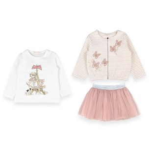 Baby Rose Simli Çizgili Ceketli ve Etekli Kız Takım