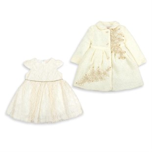 Baby Rose Triko Brodeli Manto ve Elbiseli Kız Takım
