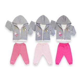 Buude Kids Dans Eden Kedi Ve Sim Baskılı 3'Lü Kız Takım