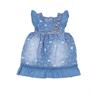 Cincır Baby Renkli Kalp Baskılı Etek Uçları Fırfırlı Kız Elbise