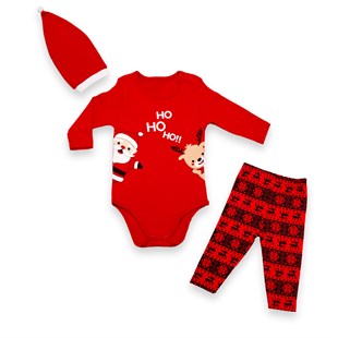 Cool Smart Ho Ho Ho Geyik Ve Noel Baba Baskılı Şapkalı Yılbaşı Yılbaşı Takım