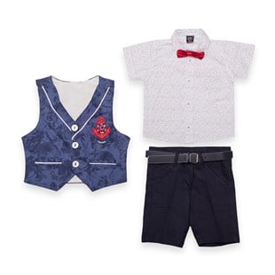 Hanko Kids Desenli Yelek, Gömlek Ve Gabardin Pantolonlu 3'Lü Takım
