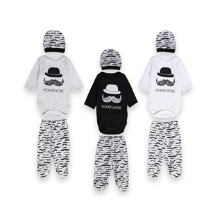Mini Bird Şapka Bıyık Ve Maustache Baskılı Şapkalı Bebek Badili Takım