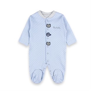 Vipbebe Pierre Cardin Puan Desenli Önden Çıtçıtlı ve Sevimli Ayıcık Armalı Erkek Bebek Tulum