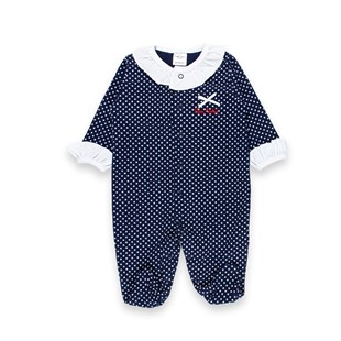 Vipbebe Pierre Cardin Yazı Nakışlı Küçük Puan Desenli Bebe Yaka Kız Tulum