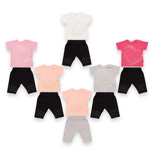 Yuvam Baby Kalp Baskılı Ve Boncuk İşlemeli Kız Takım
