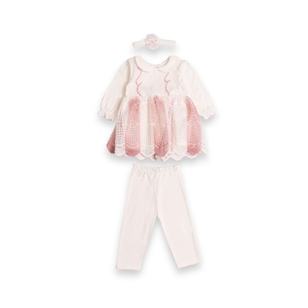Baby Life Yıldız Desenli, Taytlı Ve Saç Bandlı Kız Bebek Elbise