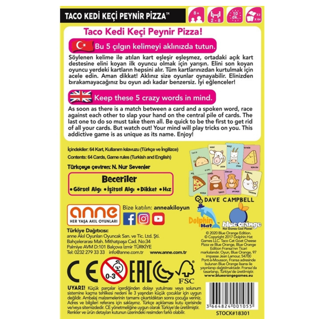 Taco Kedi Keçi Peynir Pizza Kutu Oyunu| Blue Orange 5-99 Yaş