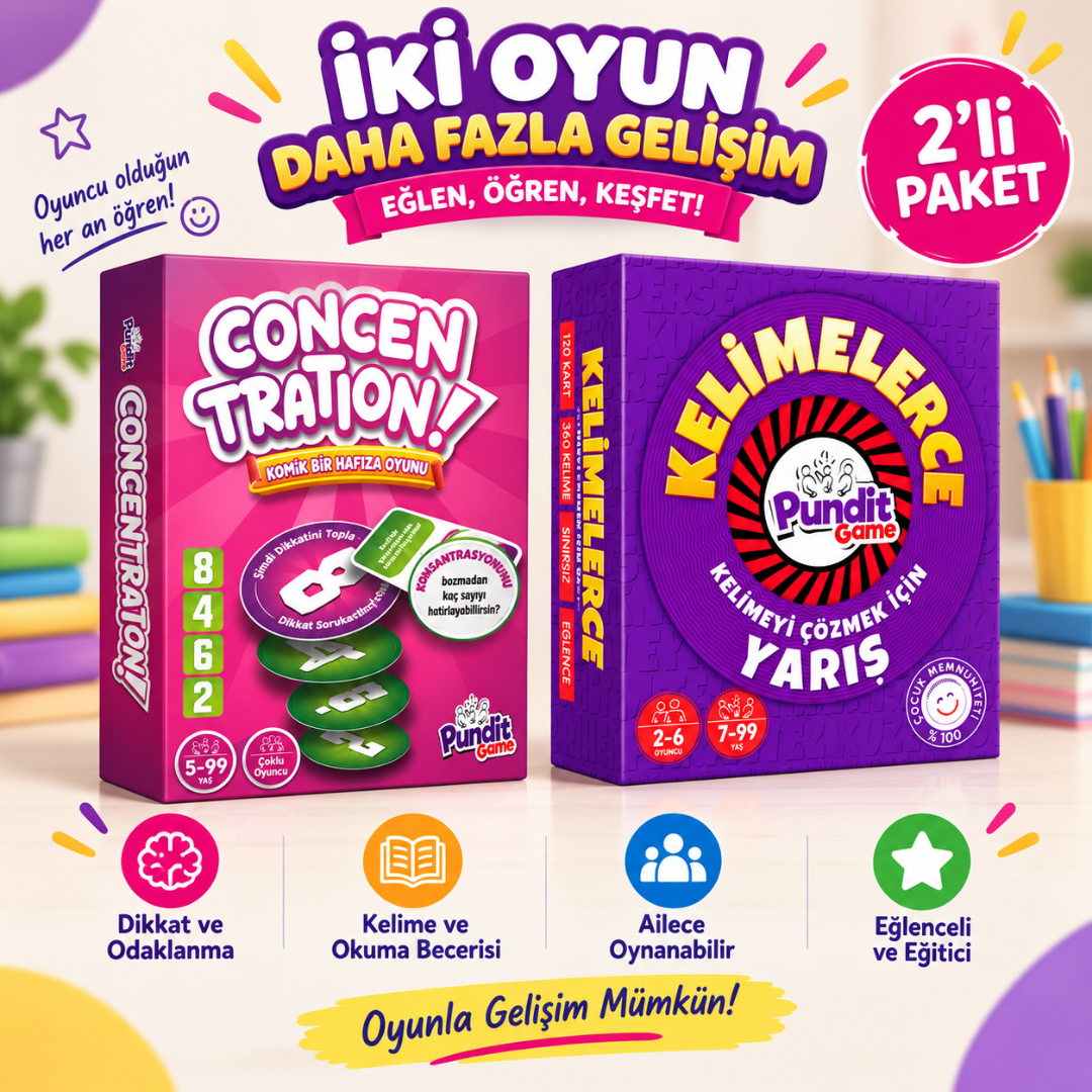 Kelimelerce - Concentration Kutu Oyunları Paketi | 7+ Yaş