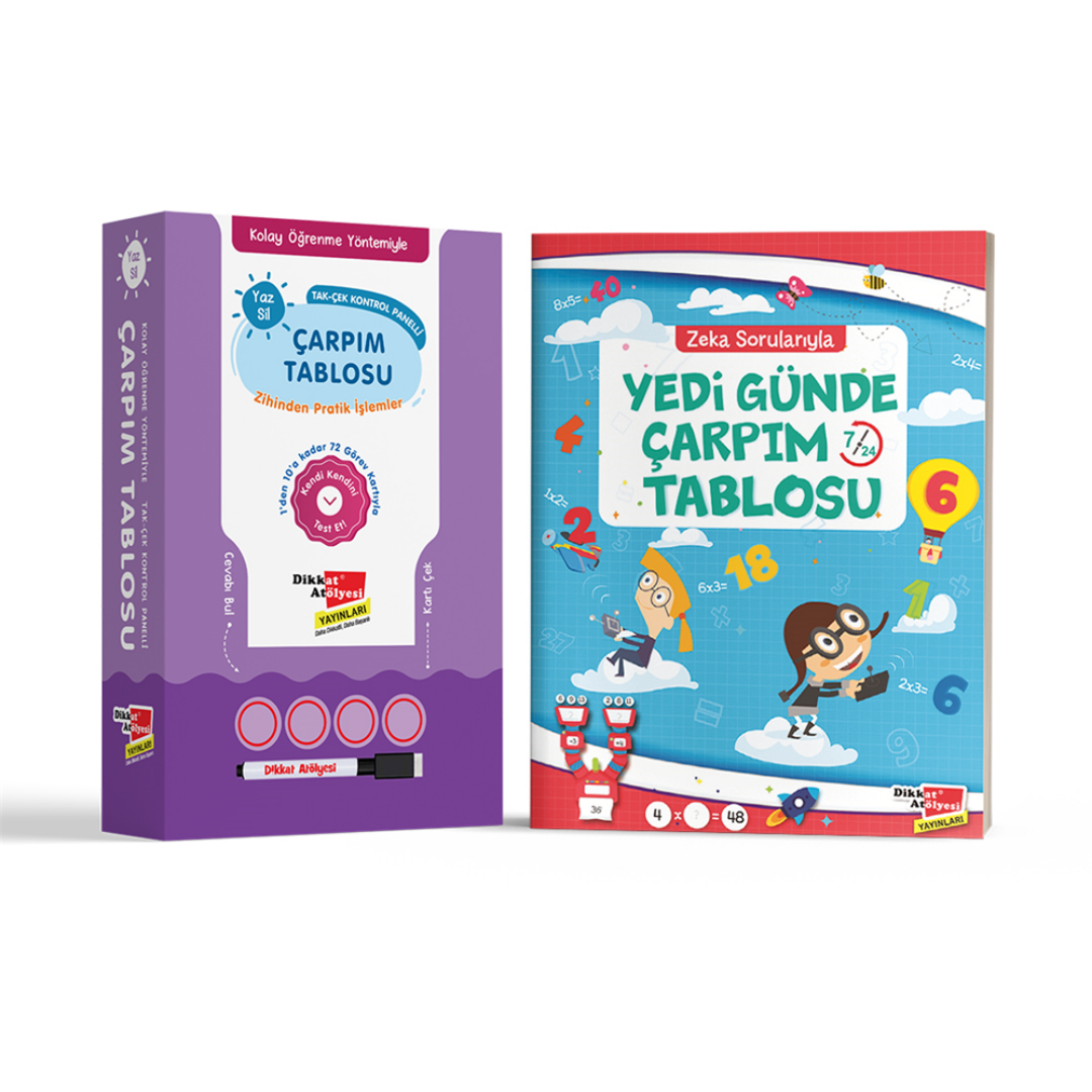 Kolay Öğrenme Yaz Sil Çarpım Tablosu ve 7 Günde Çarpım Tablosu 2'li Set 