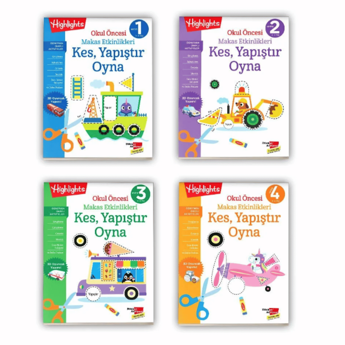 Okul Öncesi Makas Etkinlikleri Kes,Yapıştır, Oyna 4Lü Set 