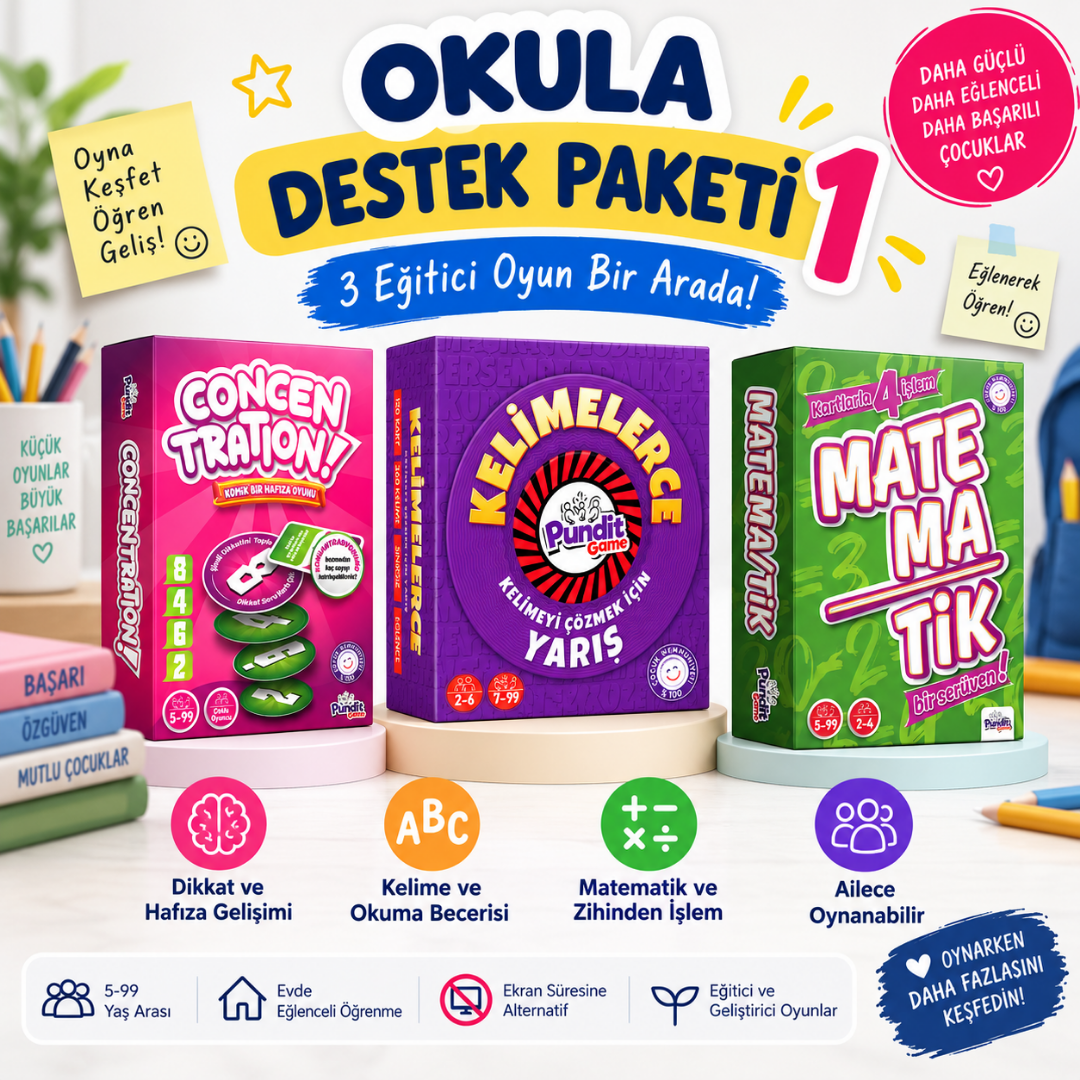 Okula Destek Paketi - Türkçe - Matematik ve Dikkat Gelişimi | Pundit Game