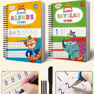 Harfleri ve Sayıları Yazmayı Kolayca Öğreten Kitap | Sihirli Uçan Kalemli Oluklu (Kabartmalı) | 4+ Yaş
