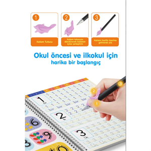 Harfleri ve Sayıları Yazmayı Kolayca Öğreten Kitap | Sihirli Uçan Kalemli Oluklu (Kabartmalı) | 4+ Yaş