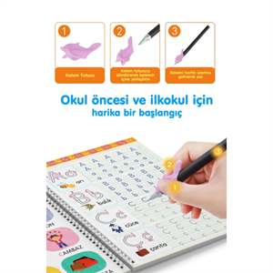 Harfleri ve Sayıları Yazmayı Kolayca Öğreten Kitap | Sihirli Uçan Kalemli Oluklu (Kabartmalı) | 4+ Yaş