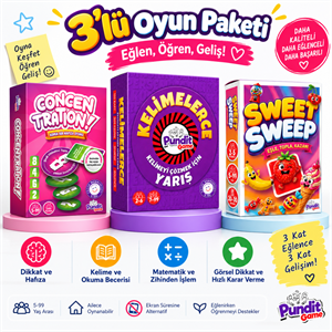 Kelimelerce & Concentration & Sweet Sweep 3'lü Eğitim ve Zeka Oyunu Paketi | Kelime, Dikkat ve Hafıza