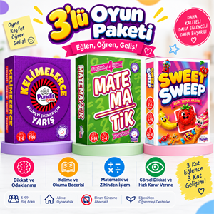 Matema/TİK & Kelimelerce & Sweet Sweep 3'lü Eğitim ve Zeka Oyunu Paketi | Matematik, Kelime ve Dikkat Ürün Açıklaması