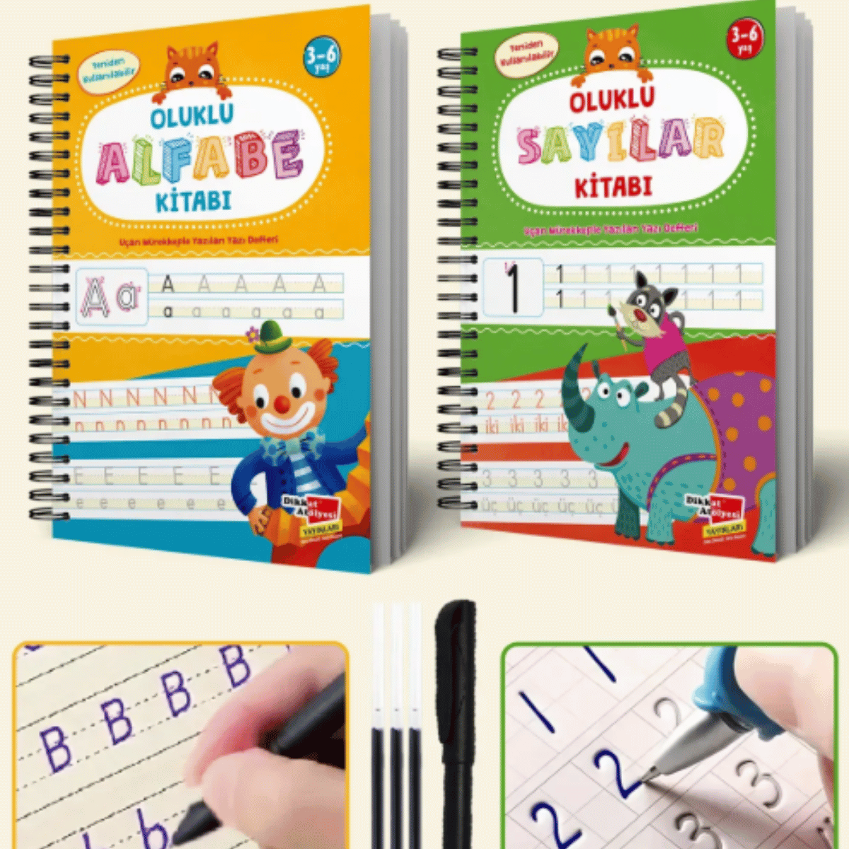 Harfleri ve Sayıları Yazmayı Kolayca Öğreten Kitap | Sihirli Uçan Kalemli Oluklu (Kabartmalı) | 4+ Yaş