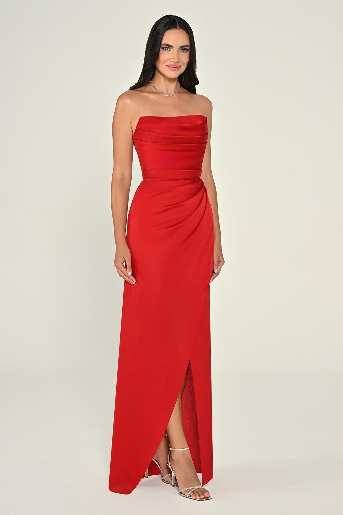 ALFABETASrtaplez Drapeli Simli Kumaş Uzun Elbise