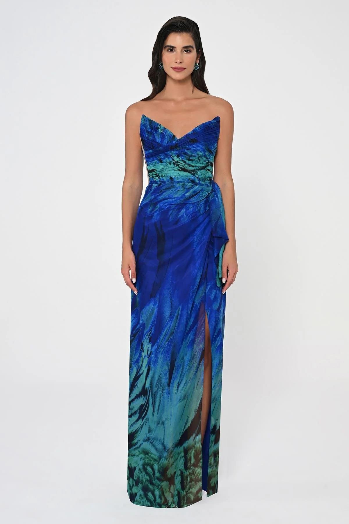 HANZADE ALTAYLIStraplez Desenli Şifon Elbise