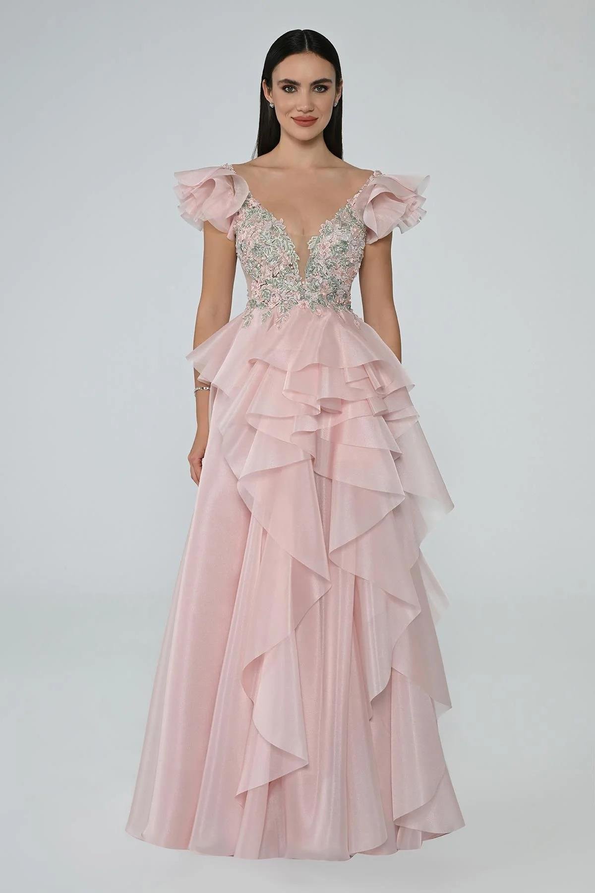 HANZADE ALTAYLIV Yaka Katlı Prenses Uzun Elbise